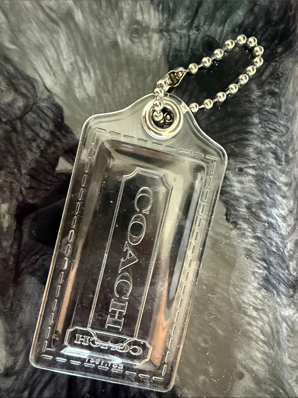 Coach Transparent Plastic hang Tag with Silver Ball Chain
